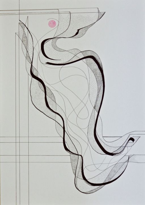 Drawing titled "Abstrait organique 2" by Cécile Louvel, Original Artwork, Ink