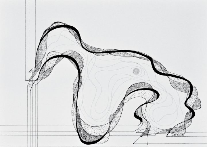 Drawing titled "abstrait organique 1" by Cécile Louvel, Original Art, Ink