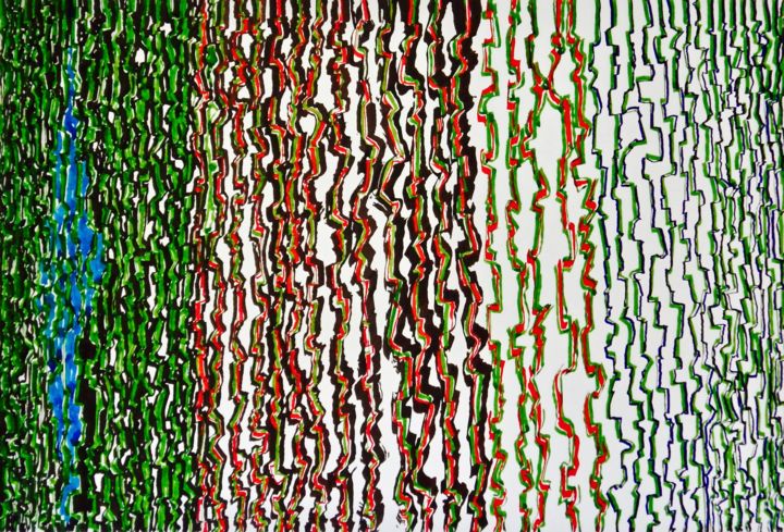 Drawing titled "Abstrait linéaire 3" by Cécile Louvel, Original Art, Ink