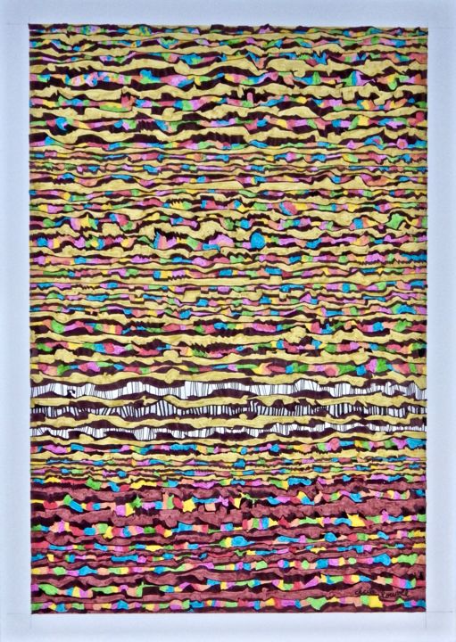 Drawing titled "abstrait linéaire 6" by Cécile Louvel, Original Art, Ink