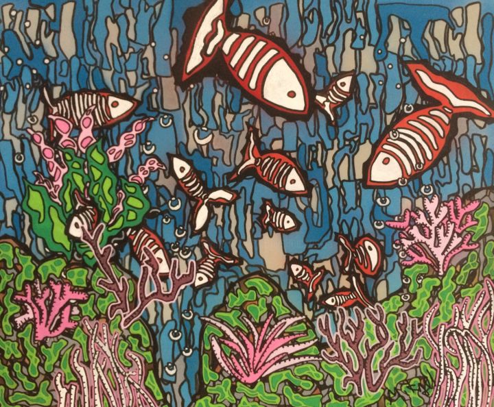 Painting titled "L'aquarium" by Mikae.L, Original Artwork, Acrylic