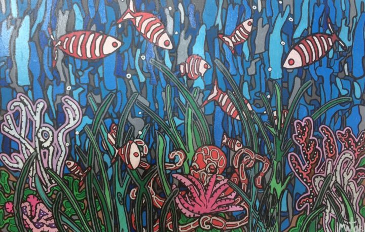 Peinture intitulée "Fond de mer" par Mikae.L, Œuvre d'art originale, Acrylique