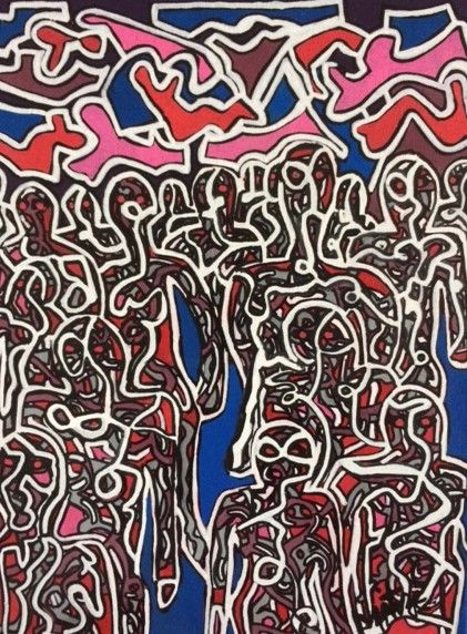 Painting titled "Foule silencieuse" by Mikae.L, Original Artwork, Acrylic
