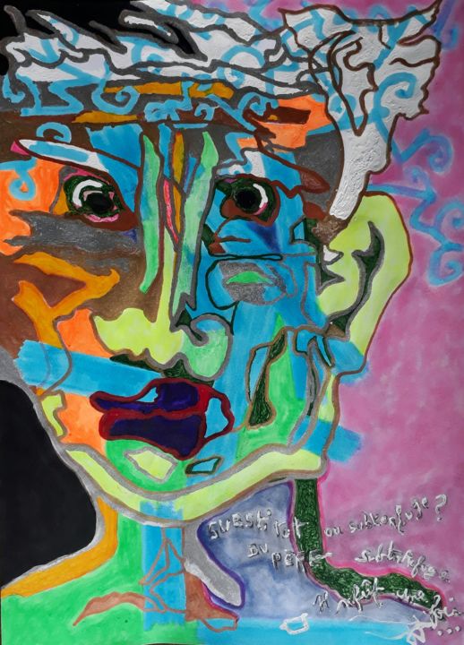 Dessin intitulée "Visage d'homme" par Lou Ysar, Œuvre d'art originale, Marqueur