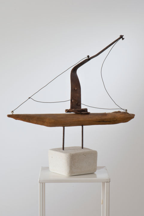 Sculpture intitulée "bateau ferret" par Laurence Van Baren, Œuvre d'art originale, Fil de fer