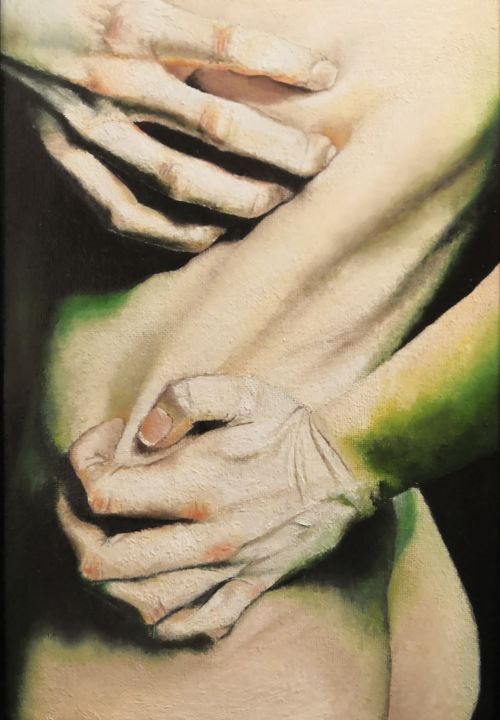 Painting titled "Skin" by Marina Zinova, Original Artwork, Oil Mounted on Cardboard