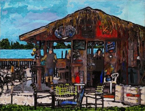 Peinture intitulée "TIKI HUT - on the I…" par Lowell Fox, Œuvre d'art originale