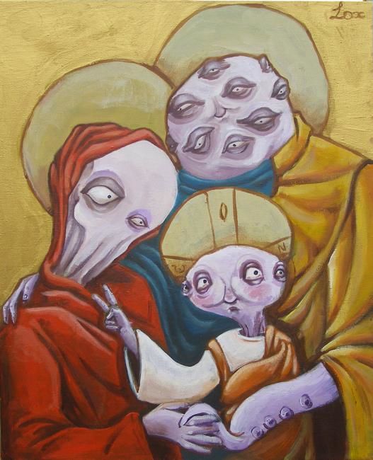 Peinture intitulée ""la sainte famille"" par Lox, Œuvre d'art originale