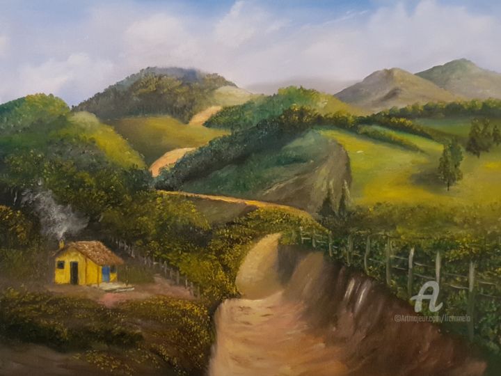 Painting titled "Paisagem Rural" by Luana Melo, Original Artwork, Oil