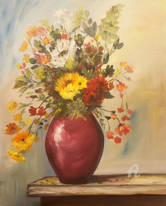 Pintura intitulada "Flores do campo" por Luana Melo, Obras de arte originais, Óleo