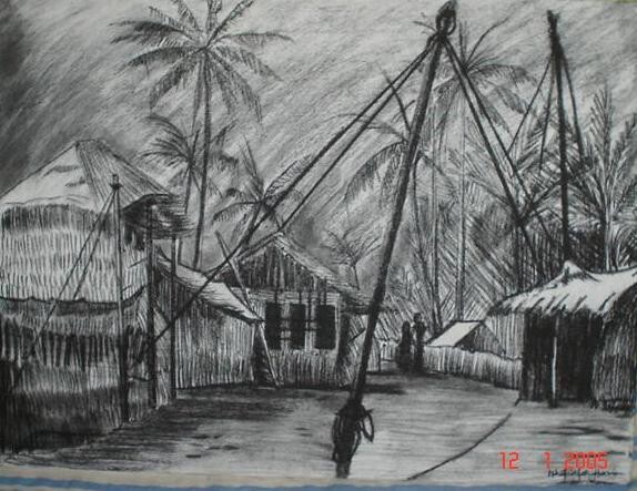 Картина под названием "gulakuley fasgandu" - L’Sart, Подлинное произведение искусства, Древесный уголь