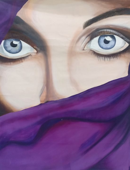 Schilderij getiteld "Purple Girl" door Lahiru Karunasena, Origineel Kunstwerk, Acryl
