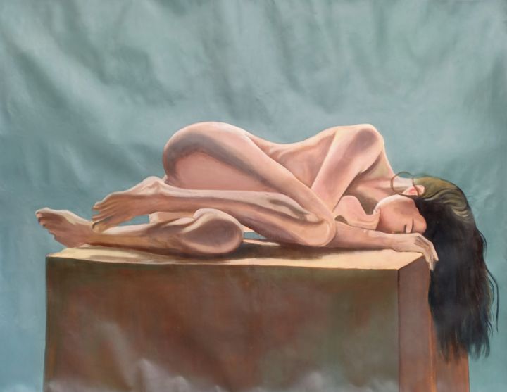 Painting titled "Sleeping Girl" by Lahiru Karunasena, Original Art, Acrylic