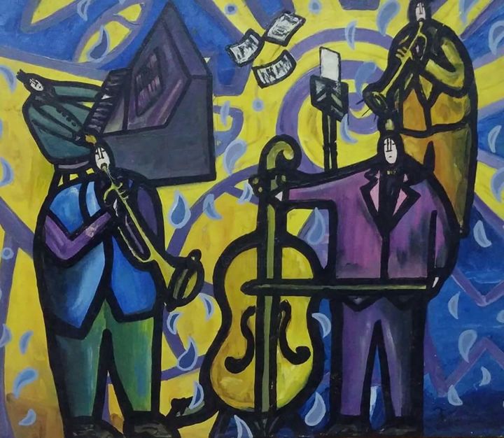 Painting titled "Músicos" by Luis Soto, Original Art, Acrylic
