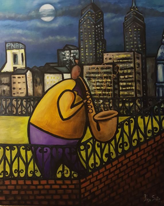 Pintura titulada "Noches de blues en…" por Luis Soto, Obra de arte original, Acrílico