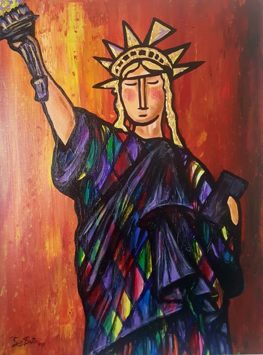 Painting titled "La Señora libertad" by Luis Soto, Original Artwork, Acrylic