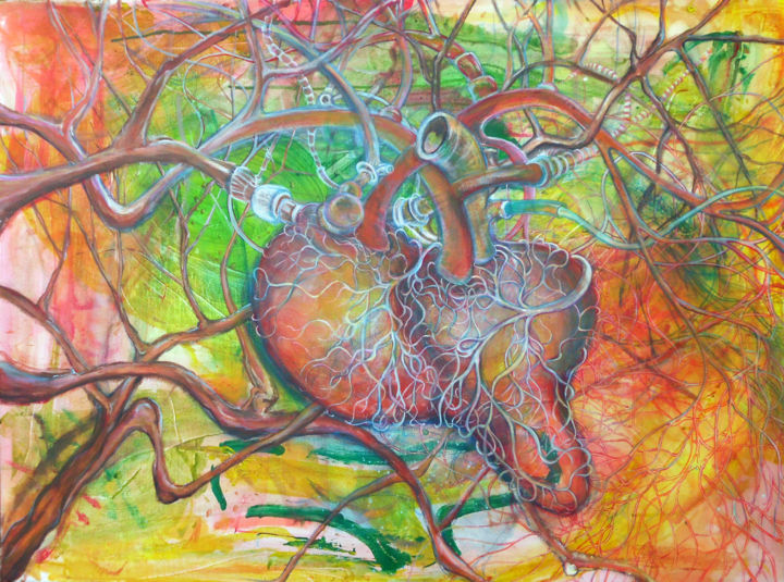 Painting titled "coraçãoIII" by Lu Santos, Original Art, Acrylic