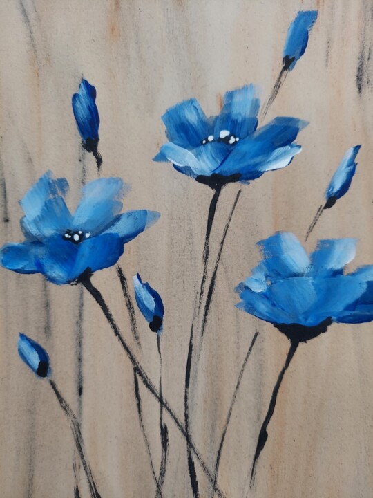 Pittura intitolato "Blue flowers" da Lu Sho, Opera d'arte originale, Acrilico