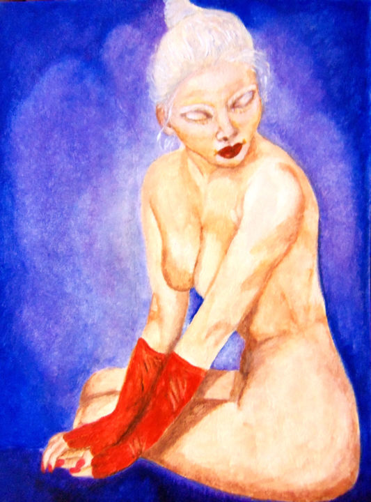 Painting titled "Gants Rouges" by Luana Béatrice Lazar, Original Artwork, Watercolor