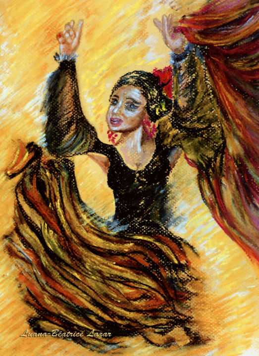 Drawing titled "Flamenco" by Luana Béatrice Lazar, Original Artwork, Pastel