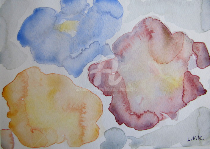 Painting titled "Trois fleurs  / A08" by Lubomila Kossachka, Original Artwork, Watercolor