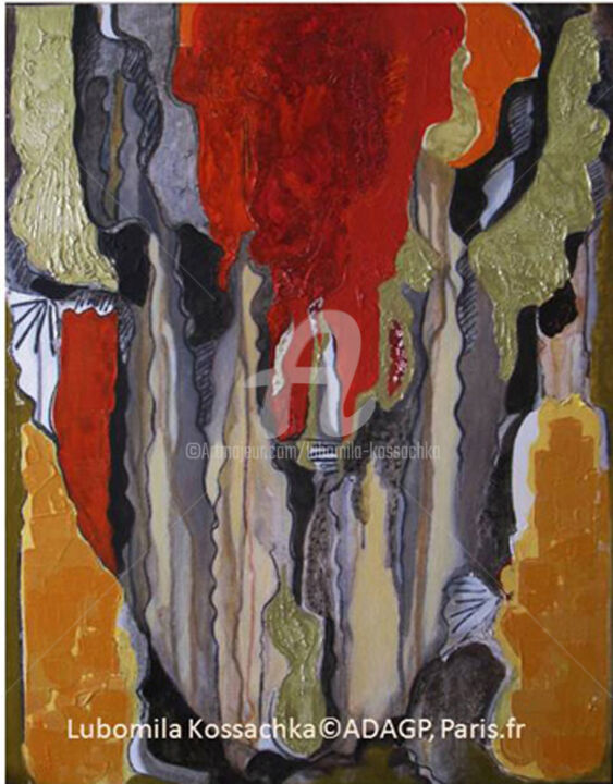 Painting titled "Composition abstrai…" by Lubomila Kossachka, Original Artwork, Oil Mounted on Wood Stretcher frame