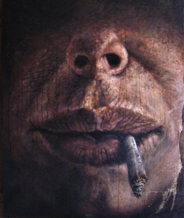 Painting titled "Fumare" by Ľubomír Sinčák, Original Artwork, Acrylic Mounted on Wood Stretcher frame