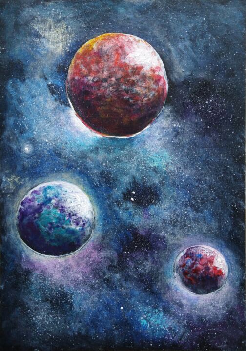 Pittura intitolato "Space stories # 1 -…" da Liubov Samoilova, Opera d'arte originale, Acrilico