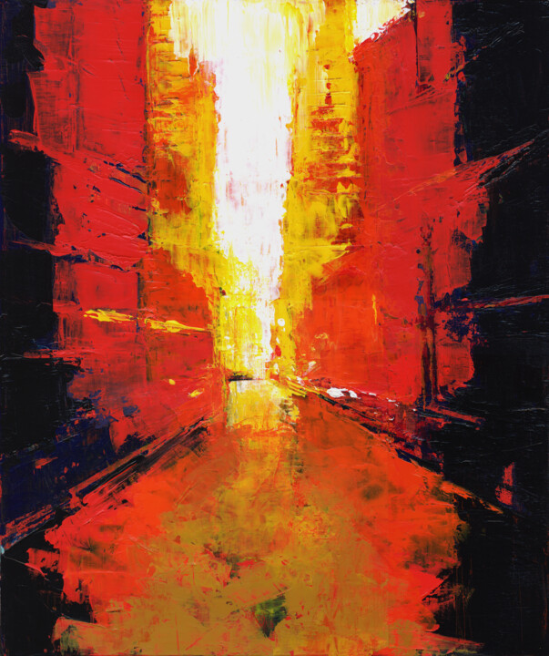 Peinture intitulée "Ville incandescente…" par Luc Andrieux, Œuvre d'art originale, Acrylique