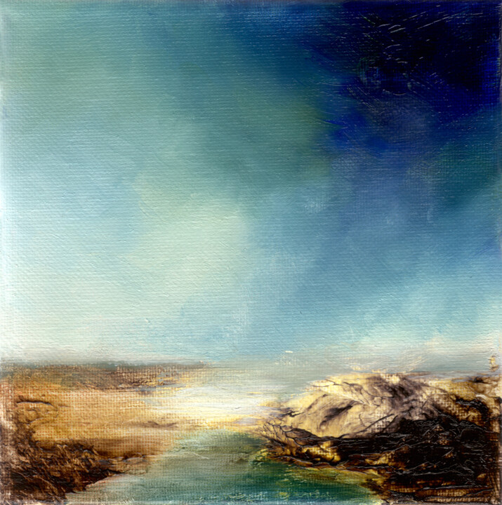 Peinture intitulée "Horizon 3 (15x15cm)" par Luc Andrieux, Œuvre d'art originale, Huile