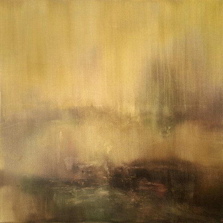 Painting titled "Pluie  (80 x 80 cm)" by Luc Andrieux, Original Artwork, Oil Mounted on Wood Stretcher frame