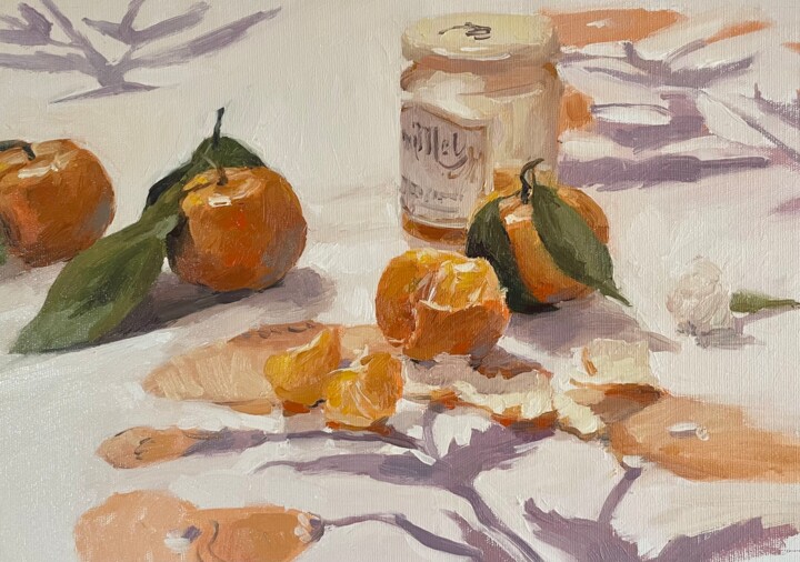 Pintura intitulada "Tangerines and honey" por Luc Bernay, Obras de arte originais, Óleo Montado em Painel de madeira