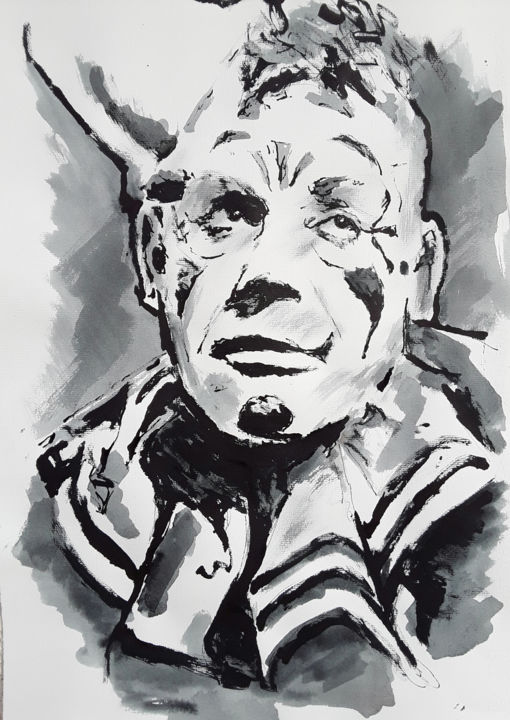 「clown5」というタイトルの描画 Luc Debardによって, オリジナルのアートワーク, インク