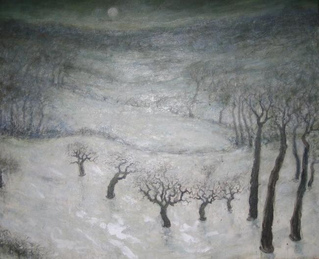 Pintura titulada "Winter Landschap Ro…" por Luc Devondel, Obra de arte original, Oleo