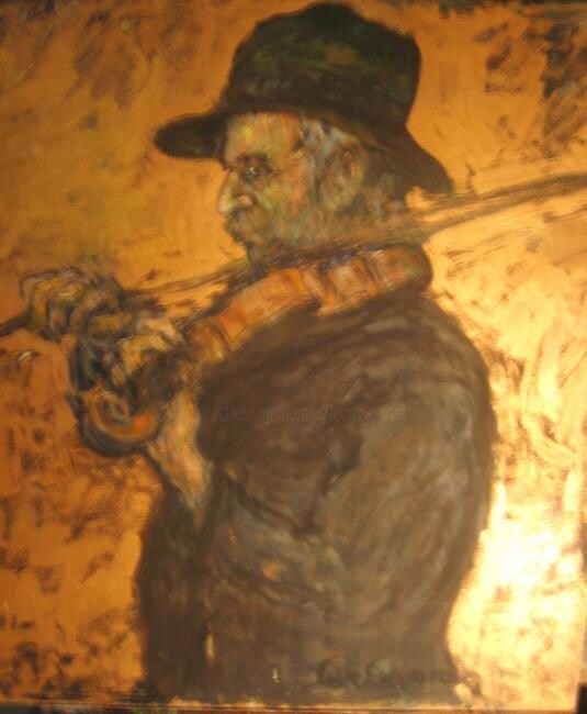 Pintura titulada "Violist" por Luc Devondel, Obra de arte original, Oleo