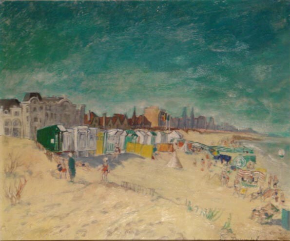 Painting titled "Nieuwpoort strand" by Luc Devondel, Original Artwork, Oil