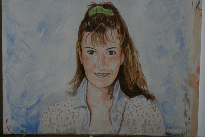Painting titled "Valérie" by Luc Huber, Original Artwork, Watercolor
