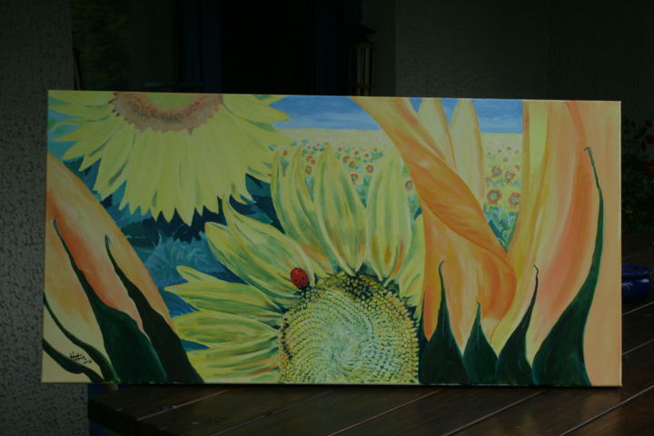 Painting titled "les tournesols" by Luc Huber, Original Artwork, Oil