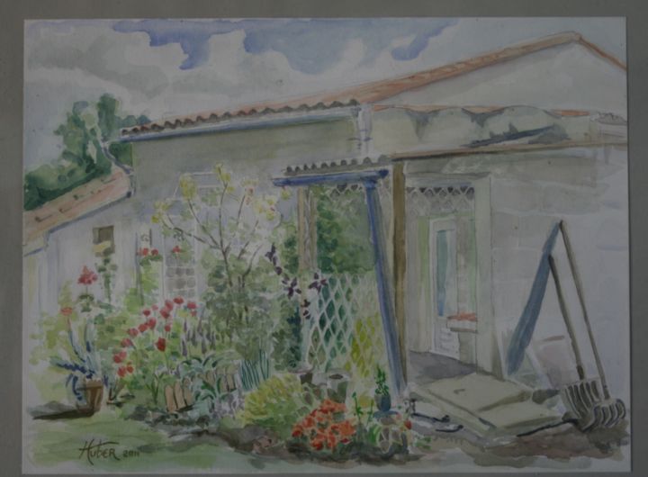 Painting titled "jardin-a-chaychevri…" by Luc Huber, Original Artwork, Watercolor