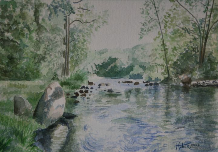Painting titled "ballade-le-long-du-…" by Luc Huber, Original Artwork, Watercolor