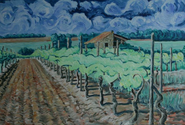 Painting titled "theme-2015-la-vigne…" by Luc Huber, Original Artwork, Oil