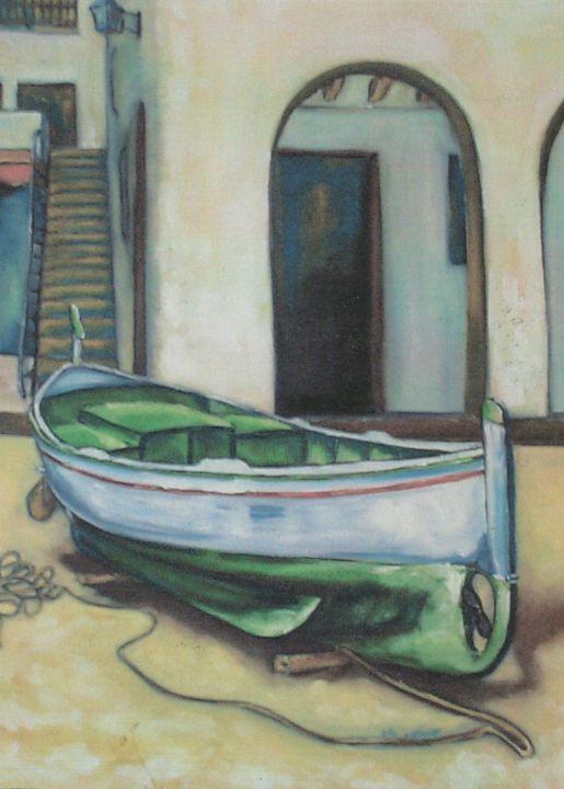Painting titled "La barque de pêche" by Luc Lavroff, Original Artwork