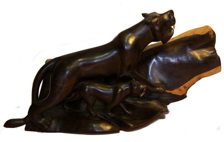 Sculptuur getiteld "Les panthères noires" door Luc Lavroff, Origineel Kunstwerk