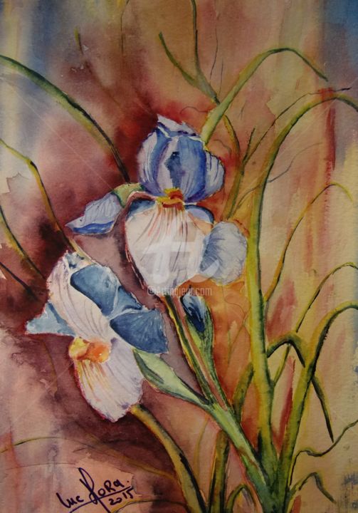 Painting titled "Iris la Fleur" by Luc Mora, Original Artwork, Watercolor