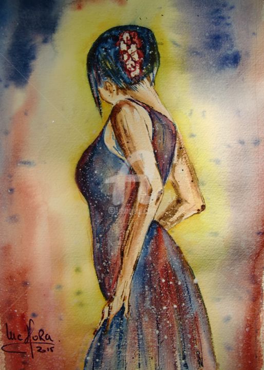 Painting titled "la-danseuse" by Luc Mora, Original Artwork, Watercolor