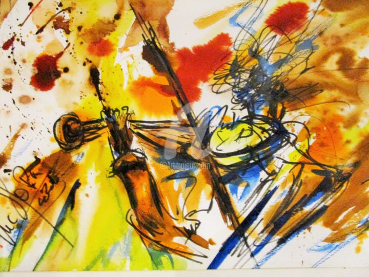 Painting titled "musico2" by Luc Mora, Original Artwork, Ink
