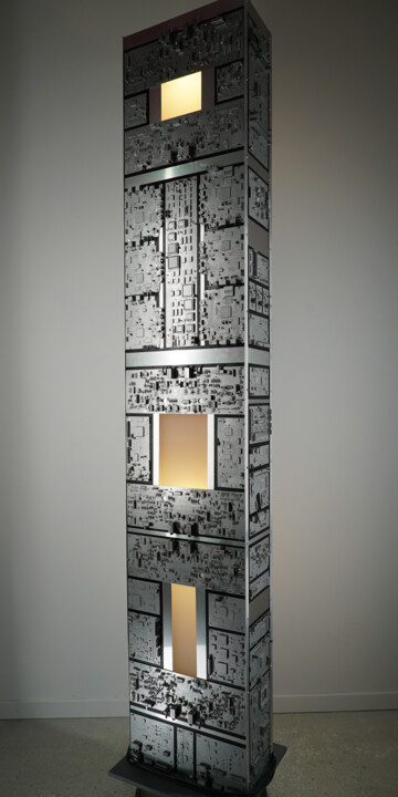 Diseño titulada "boîte à cloner" por Luc Obukow, Obra de arte original, Luminaria