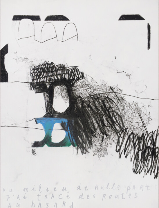Рисунок под названием "NULLE PART - NOWHERE" - Luc Pierre, Подлинное произведение искусства, Древесный уголь