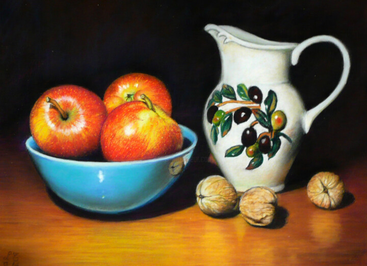 Peinture intitulée "trois-pommes.jpg" par Luc, Œuvre d'art originale, Pastel