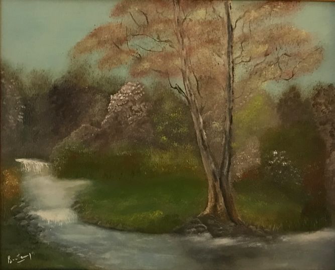 Peinture intitulée "La cascade" par Lucien Bontemps, Œuvre d'art originale, Huile